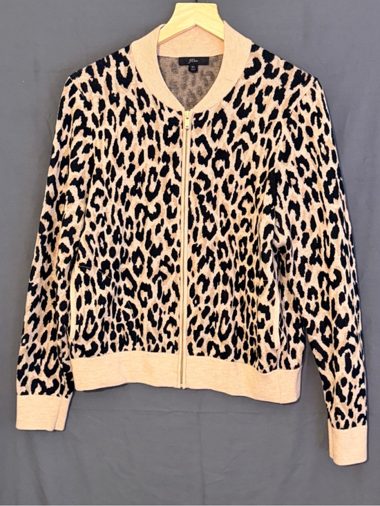 J. Crew Sweaters - J. Crew Beige and Black Leopard Zip Cardigan